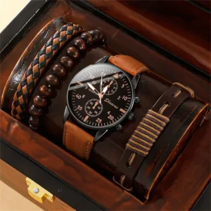 kf-S6bace1a7503b44868828e86017ce67f3T-New-Men-Watch-Luxury-Bracelet-Set-Fashion-Business-Brown-Leather-Quartz-Wrist-Watches-for-Men-Gift Men Watch Luxury Bracelet Set