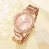 6PCS Set Rose Gold Luxury Watch Women Ring Necklace Earring